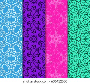 set of 4 Modern decorative geometric floral lace pattern. template. Creative Vector illustration