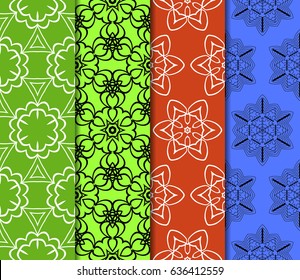 set of 4 Modern decorative geometric floral lace pattern. template. Creative Vector illustration