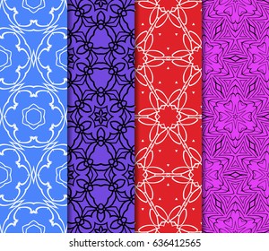 set of 4 Modern decorative geometric floral lace pattern. template. Creative Vector illustration