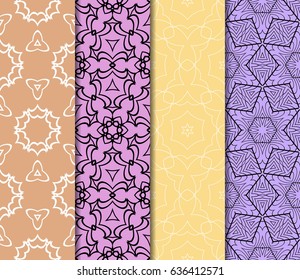 set of 4 Modern decorative geometric floral lace pattern. template. Creative Vector illustration