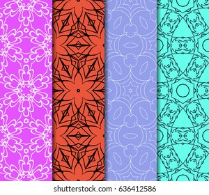 set of 4 Modern decorative geometric floral lace pattern. template. Creative Vector illustration