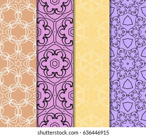 set of 4 Modern decorative geometric floral lace pattern. template. Creative Vector illustration