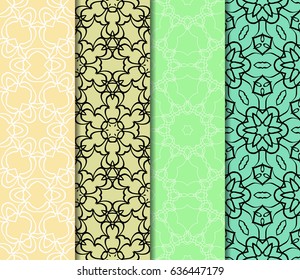 set of 4 Modern decorative geometric floral lace pattern. template. Creative Vector illustration