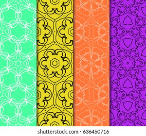 set of 4 Modern decorative geometric floral lace pattern. template. Creative Vector illustration