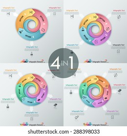 Set of 4 modern infographics options banner with process template made of colorful ribbons. Vector. Can be used for web design and  workflow layout