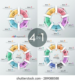 Set of 4 modern infographics options banner made of paper ribbons. Vector. Can be used for web design and  workflow layout