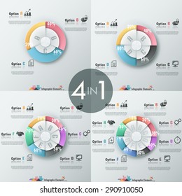 Set of 4 modern infographics options banner with pie chart and icons. Vector. Can be used for web design and  workflow layout