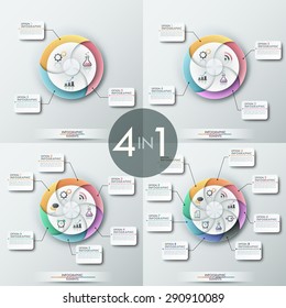 Set of 4 modern infographics options banner with pie chart and icons. Vector. Can be used for web design and  workflow layout