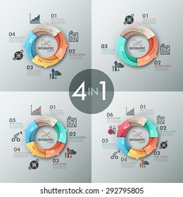 Set of 4 modern infographics options banner with charts and icons. Vector. Can be used for web design and  workflow layout