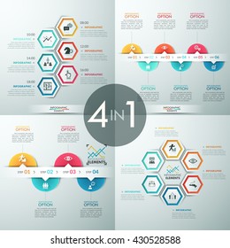 Set of 4 modern infographics options banner with abstract paper shapes and icons. Vector. Can be used for web design and workflow layout
