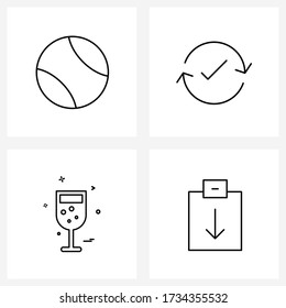 Set of 4 Modern Line Icons of ball; food; tennis; tick; business Vector Illustration