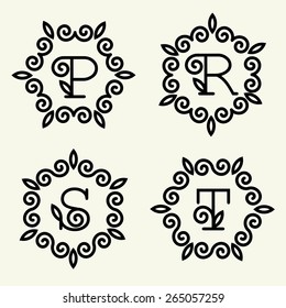  Set 4 of modern monogram style linear with the letters p, r, s, t