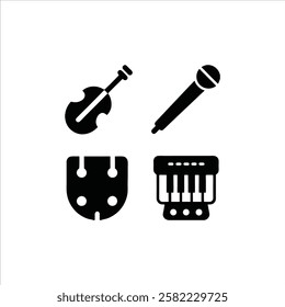 Set of 4 Modern Music Instrument Icons for Musicians, Apps, and Design Projects