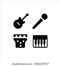 Set of 4 Modern Music Instrument Icons for Musicians, Apps, and Design Projects