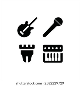 Set of 4 Modern Music Instrument Icons for Musicians, Apps, and Design Projects