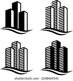 Satz von 4 modernen Wolkenkratzer-Logos, Vektorgrafik