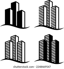 Set of 4 modern skyscraper logos vector