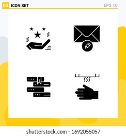 Conjunto de 4 símbolos modernos de iconos de la interfaz de usuario para la mano; educación; presente; mensaje; estudio de elementos de diseño de vectores editables