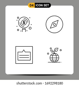 Set of 4 Modern UI Icons Symbols Signs for finance; layout; investment; map; popup Editable Vector Design Elements