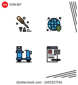 Set of 4 Modern UI Icons Symbols Signs for screw driver; box; tool; security; logistic Editable Vector Design Elements