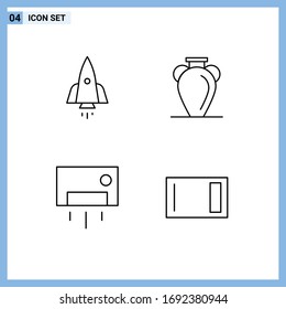 Satz von 4 Symbolen der modernen Benutzeroberfläche, Zeichen für Raketen; Vase; Start; Griechenland; Geräte Bearbeitbare Design-Elemente für Vektorillustrationen