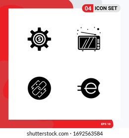Set of 4 Modern UI Icons Symbols Signs for cog; link; dollar; television; url Editable Vector Design Elements