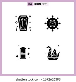 Set of 4 Modern UI Icons Symbols Signs for coffin; battery; halloween; media; power Editable Vector Design Elements
