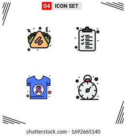 Conjunto de 4 símbolos modernos de iconos de la interfaz de usuario para la comida rápida; día; sándwich; portapapeles; Elementos de diseño de vectores editables de pantalones