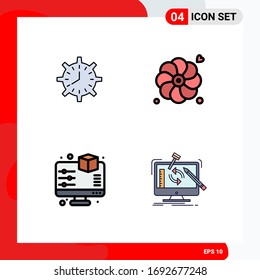 Set of 4 Modern UI Icons Symbols Signs for clock; summer; timepiece; work; monitor Editable Vector Design Elements