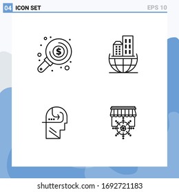 Set of 4 Modern UI Icons Symbols Signs for find; skill; investment; business; head Editable Vector Design Elements