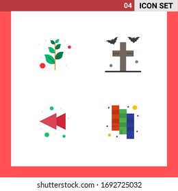 Set of 4 Modern UI Icons Symbols Signs for branch; rewind; bats; yard; design Editable Vector Design Elements
