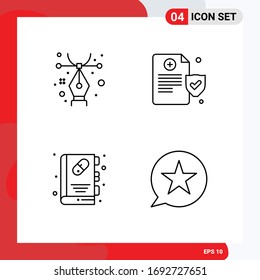 Set of 4 Modern UI Icons Symbols Signs for design; medical book; health; book; favorite Editable Vector Design Elements