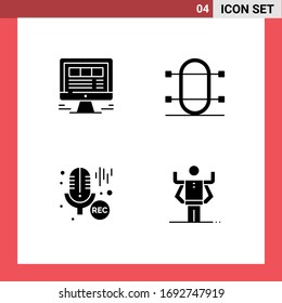 Set of 4 Modern UI Icons Symbols Signs for browser; sport; internet; game; microphone Editable Vector Design Elements