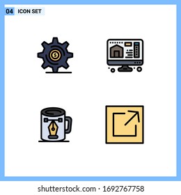 Set of 4 Modern UI Icons Symbols Signs for business; drawing; setting; home; nodes Editable Vector Design Elements