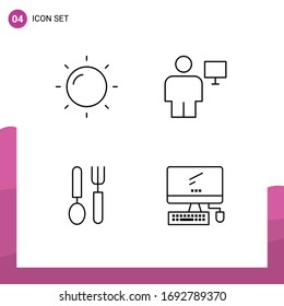 Set of 4 Modern UI Icons Symbols Signs for helios; dish; body; screen; computer Editable Vector Design Elements