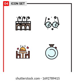 Set of 4 Modern UI Icons Symbols Signs for city; plate; school; dinner; clock Editable Vector Design Elements