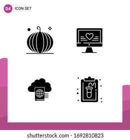 Set Of 4 Modern UI Icons Symbols Signs For Cornucopia; Cloud; Harvest; Love; Folder Editable Vector Design Elements