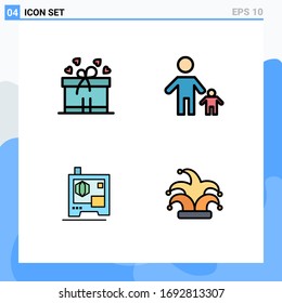 Conjunto de 4 símbolos modernos de iconos de la interfaz de usuario para regalo; impresión; hijo; padre; los mejores elementos de diseño de vectores editables