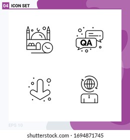 Satz von 4 Symbolen der modernen Benutzeroberfläche, Zeichen für die Zeit; nach unten; beten; qa; Design-Elemente für geschäftlich bearbeitbare Vektorillustrationen