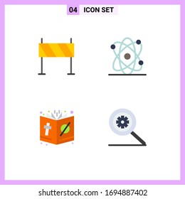 Conjunto de 4 símbolos modernos de iconos de la interfaz de usuario para la barrera; libro; obstáculo; energía; elementos de diseño de vectores editables de Halloween