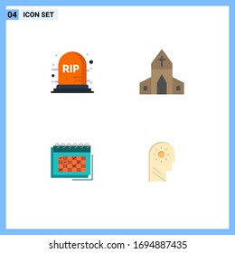 Conjunto de 4 símbolos modernos de iconos de la interfaz de usuario para Halloween; fecha; iglesia; cruz; planear elementos de diseño de vectores editables