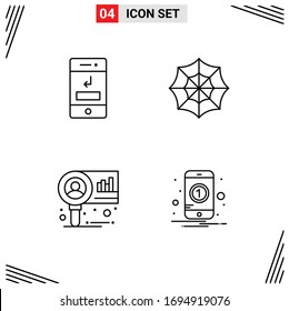 Set of 4 Modern UI Icons Symbols Signs for arrows; diagram; phone; spider; research Editable Vector Design Elements