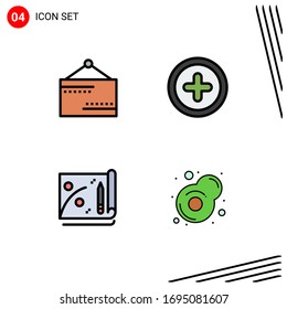 Satz von 4 Symbolen der modernen Benutzeroberfläche, Zeichen für Motherboards; Vermarktung; Zeichen; i; Design-Elemente für die bearbeitbare Vektorillustration von Ei