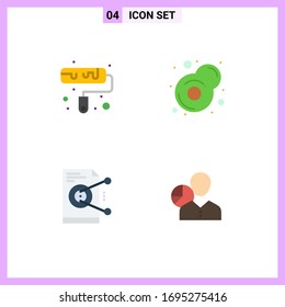 Set of 4 Modern UI Icons Symbols Signs for brush; work; breakfast; file; graph Editable Vector Design Elements