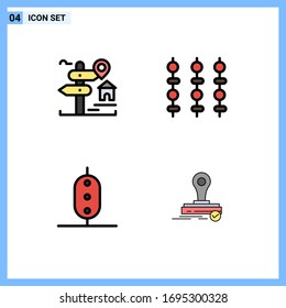 Set of 4 Modern UI Icons Symbols Signs for location; food; real estate; kebab; peas Editable Vector Design Elements