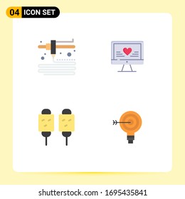 Conjunto de 4 símbolos de símbolos de iconos modernos de la interfaz de usuario para modelado; frito; amor; maíz; materiales de diseño de vectores editables de destino