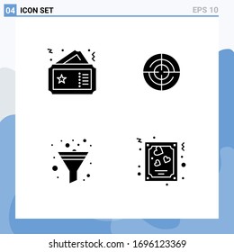 Conjunto de 4 modernos símbolos de símbolos de iconos de la interfaz de usuario para el billete; filtro; cine; gps; ordenar elementos de diseño de vectores editables
