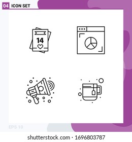 Conjunto de 4 símbolos modernos de iconos de la interfaz de usuario para feb; anuncios; amor; gráfico; materiales de diseño de vectores editables de marketing
