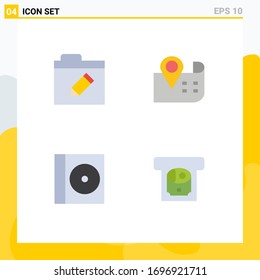 Set of 4 Modern UI Icons Symbols Signs for edit; atm; map; case; money Editable Vector Design Elements