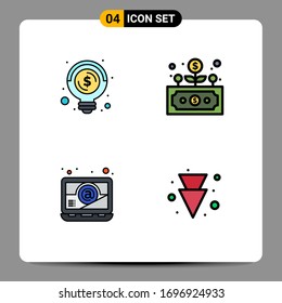 Set of 4 Modern UI Icons Symbols Signs for bulb; email; money; finance; arrow Editable Vector Design Elements